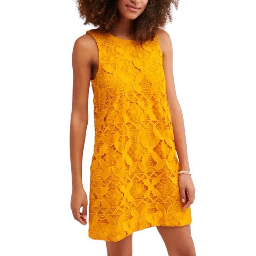 Anthropologie Golden Mustard Lace Shift Mini Dress